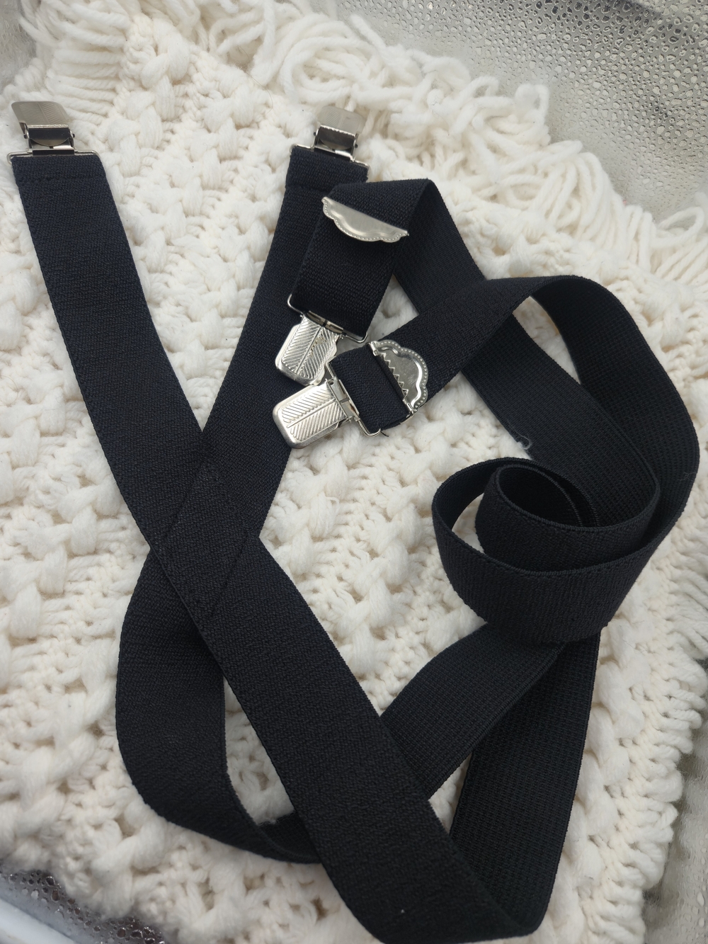 Black Elastic Suspenders with Silver Clips
